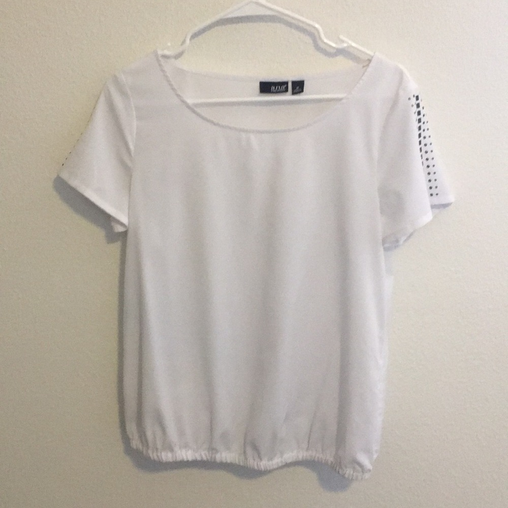 White Blouse with Studded Shoulder Designs